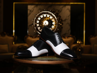 Bold Brogue: Men’s Black & White Dress Shoes | Classic Brogue Style