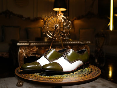 Ebony and Ivory: Men’s Green & White Brogue Shoes | Bold Formal Footwear