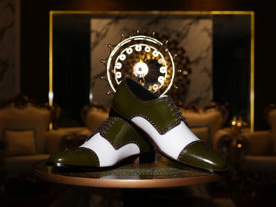 Ebony and Ivory: Men’s Green & White Brogue Shoes | Bold Formal Footwear