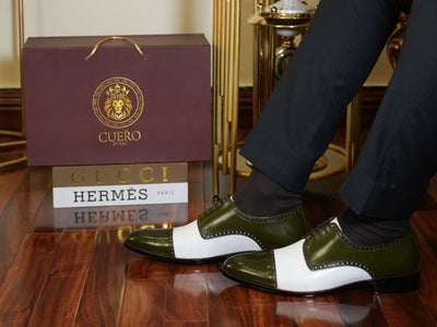 Ebony and Ivory: Men’s Green & White Brogue Shoes | Bold Formal Footwear