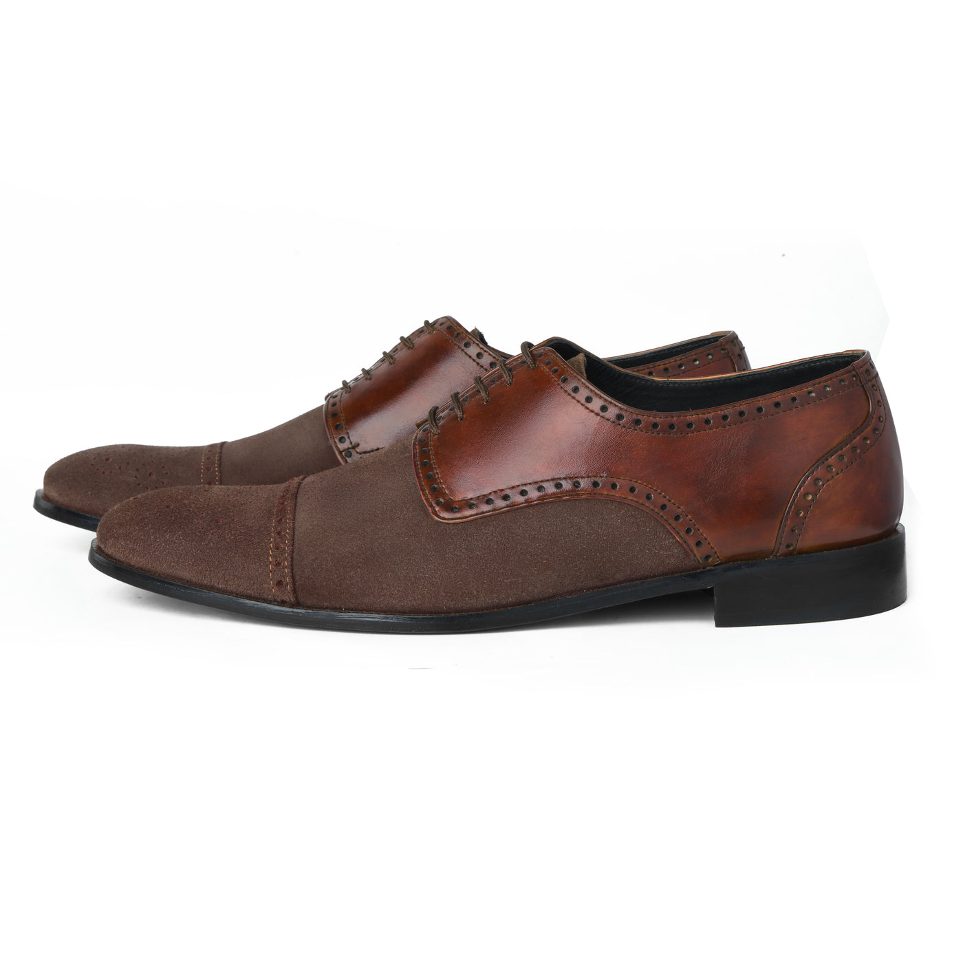 Duke's Plush Lace up: Two-Tone Suede & Leather Oxford Shoes
