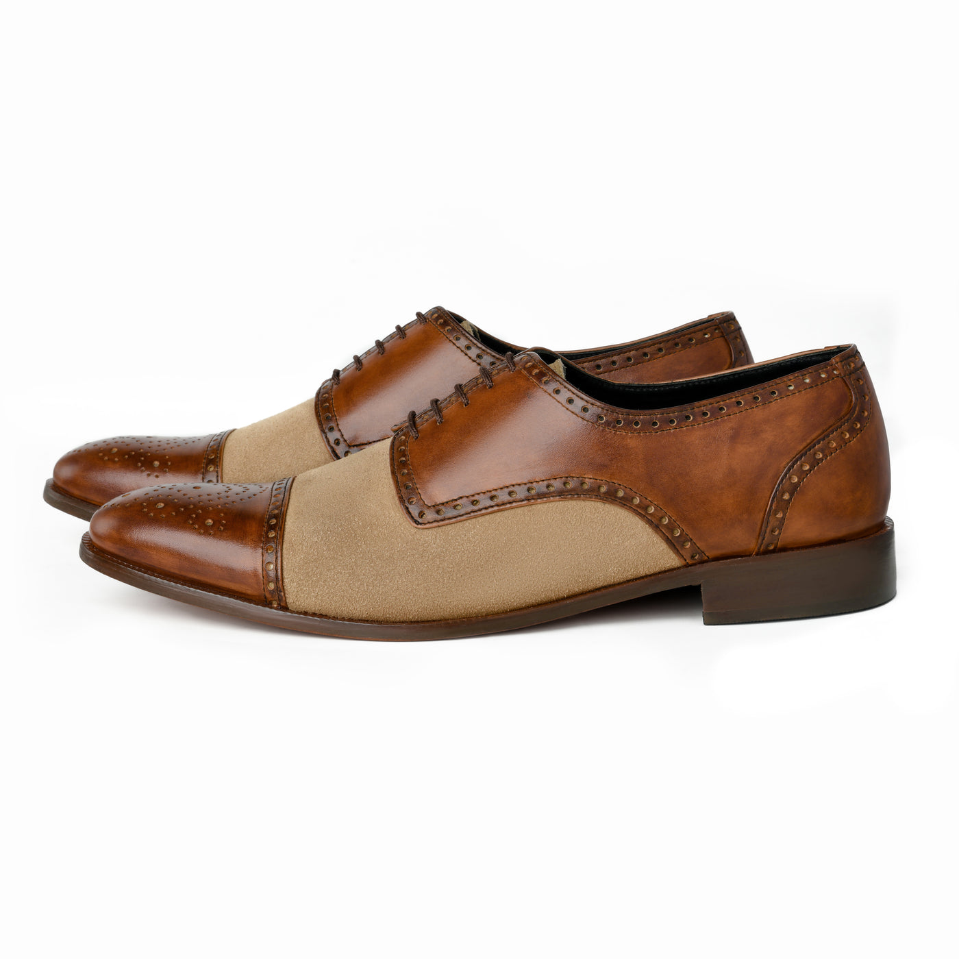 Noble garnet Oxford: Two-Tone Suede & Leather Cap-Toe Shoes