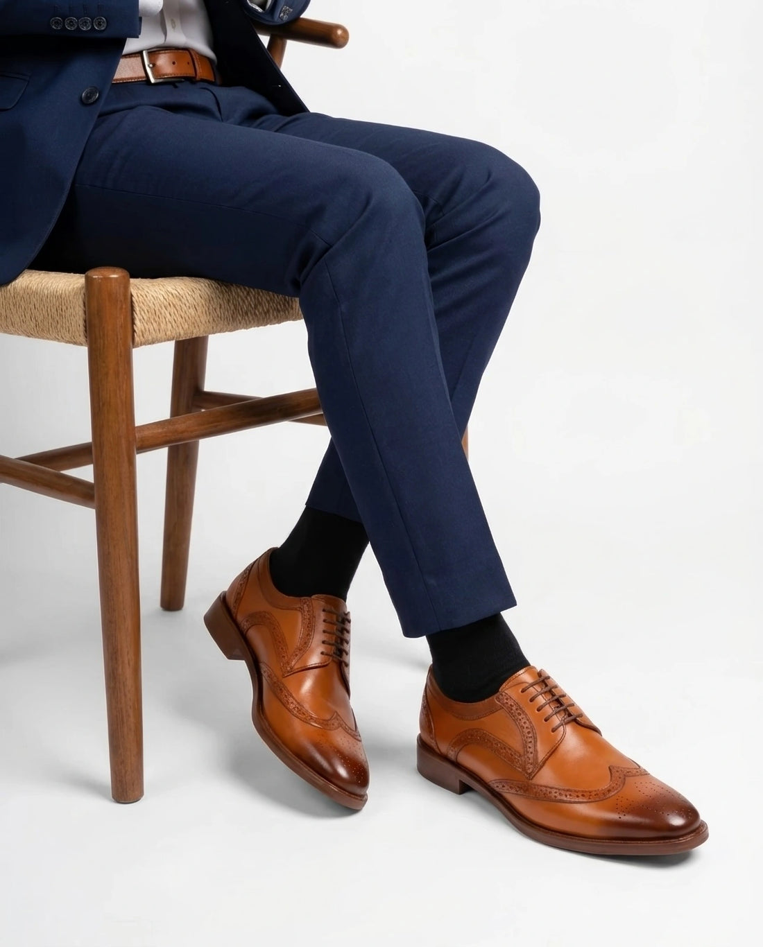 The Shelby Brogue – Cognac Wingtip Dress Shoes