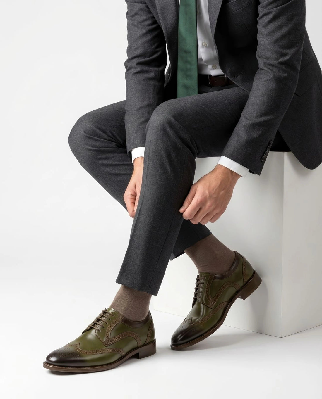 The Ivy Brogue – Olive Wingtip Dress Shoes