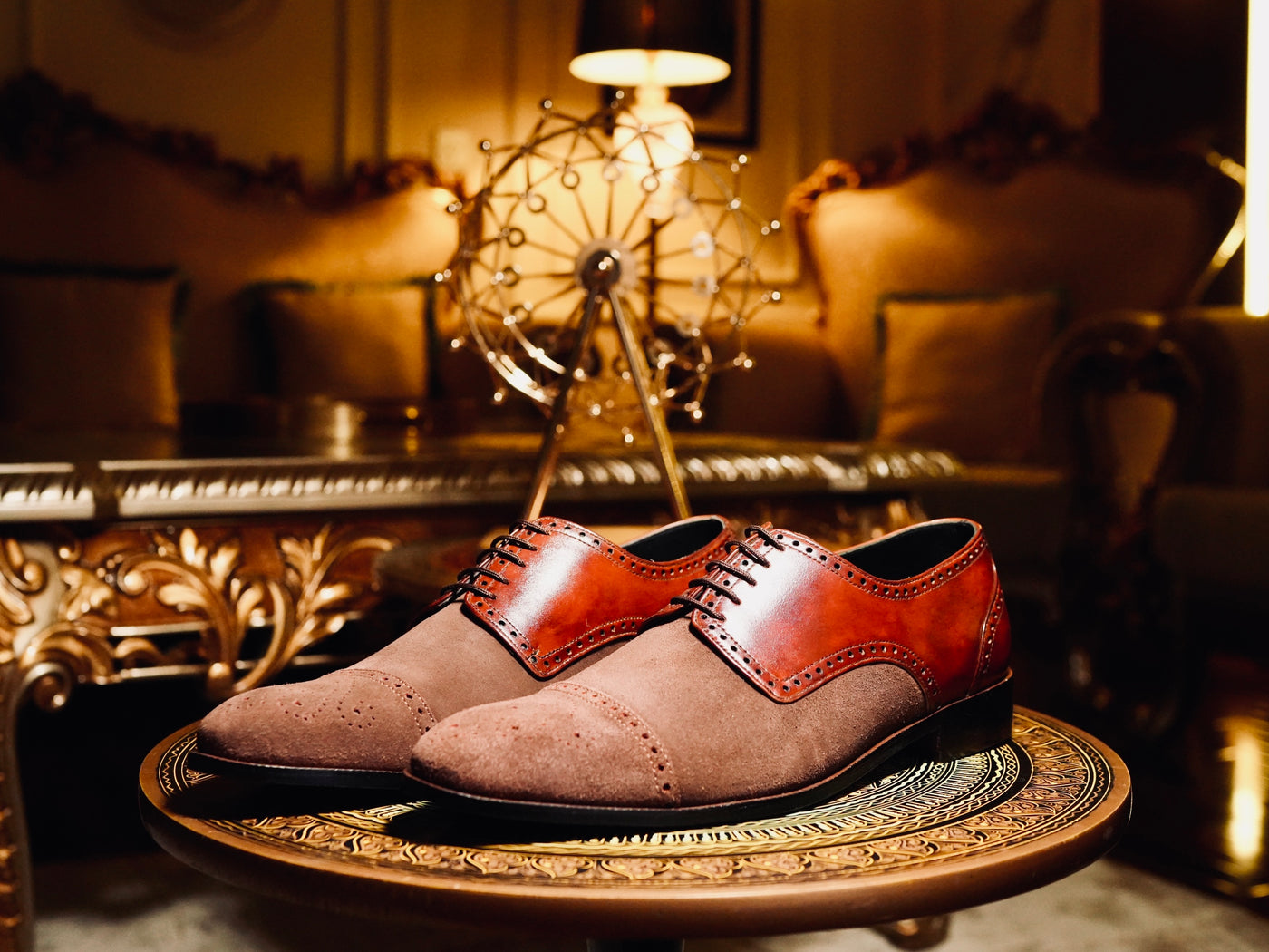 Duke's Plush Lace up: Two-Tone Suede & Leather Oxford Shoes