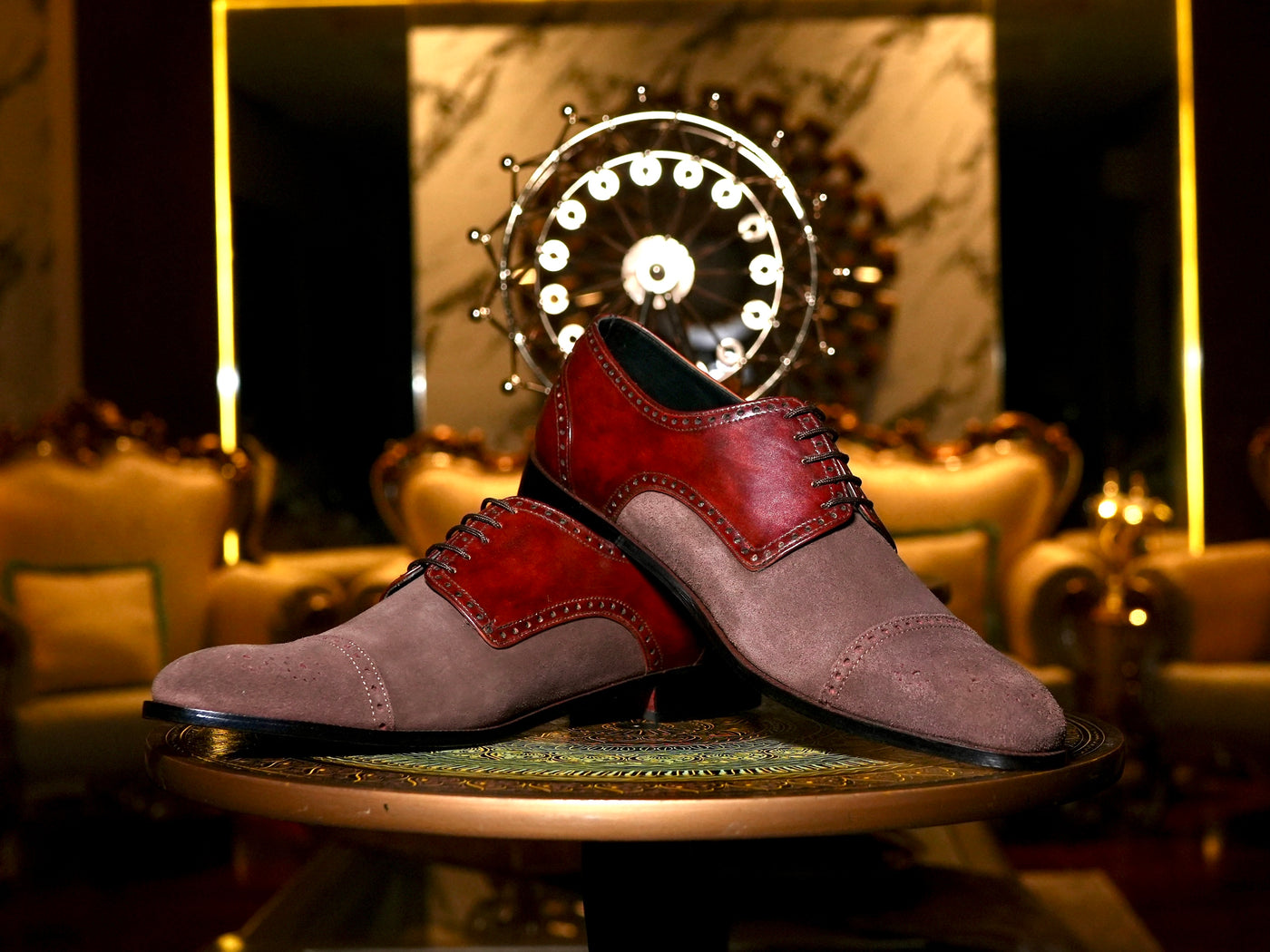 Duke's Plush Lace up: Two-Tone Suede & Leather Oxford Shoes