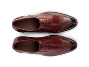 The Bourbon Brogue men’s chestnut wingtip brogue dress shoes top view