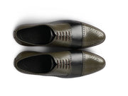 The Imperial Olive men’s olive and black two-tone cap-toe oxford dress shoes top view