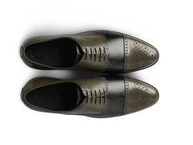 The Imperial Olive men’s olive and black two-tone cap-toe oxford dress shoes top view