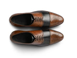 The Stratford Noir men’s brown and black two-tone cap-toe oxford dress shoes top view