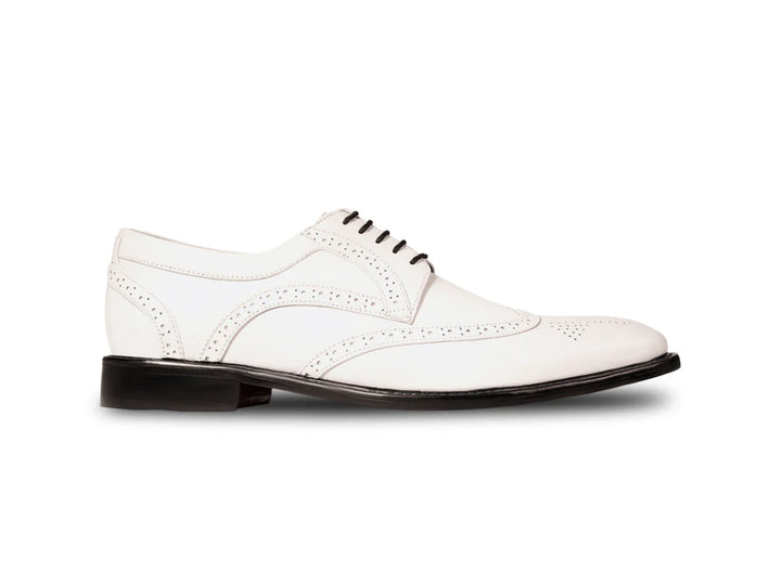 The White Sovereign men’s white wingtip brogue dress shoe side profile