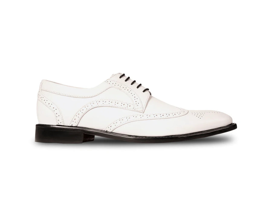 The White Sovereign men’s white wingtip brogue dress shoe side profile