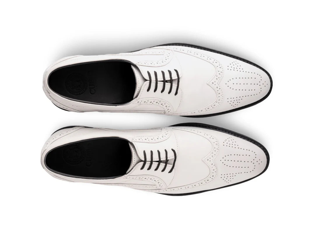 The White Sovereign – White Wingtip Brogue Dress Shoes for Men – Cueřo By HAC USA